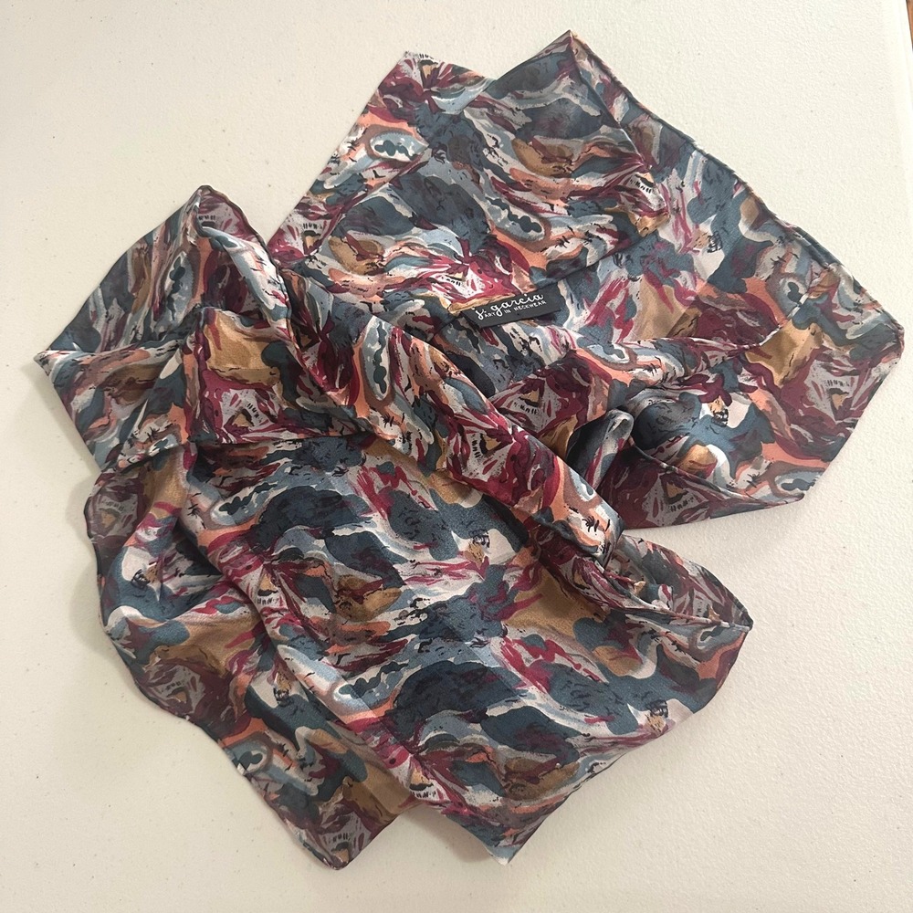 Vintage J.‎ Garcia Art in Neckwear 100% Silk Abstract Multicolor Scarf 64x12